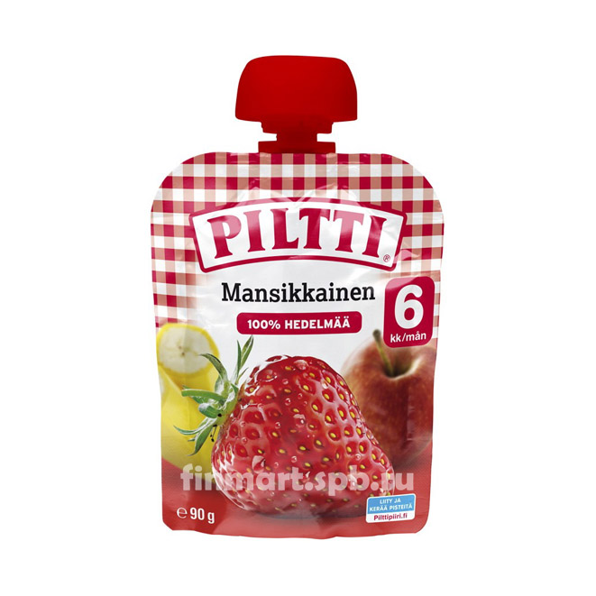 Фруктовое пюре Piltti Mansikkainen (Клубника, Яблоко, Банан) - 90 гр.