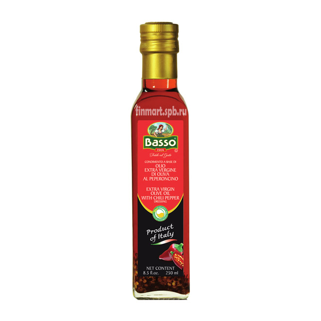 Оливковое масло Basso extra virgin olive oil with chili pepper (с чили) - 250 мл.