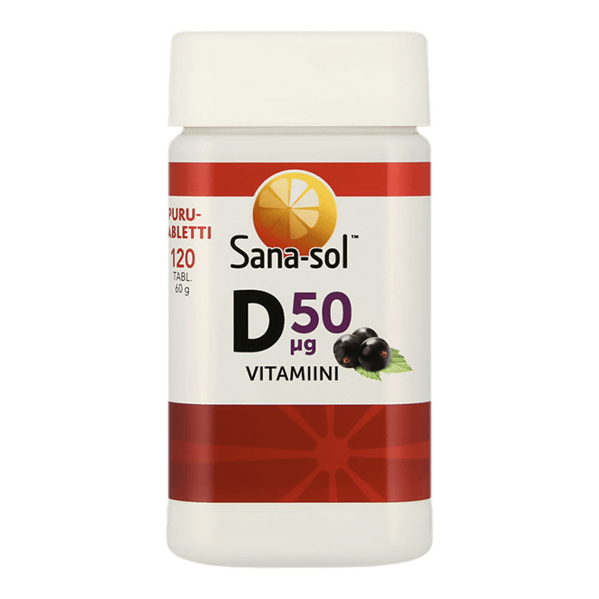 Sana-sol Purutabletti Vitamin D (Сана-сол Витамин Д, чёрная смородина) 50 mkg