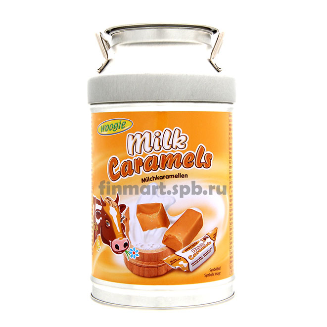 Конфеты карамельная коровка Woogie  Milk Caramels (баночка копилка) - 250 гр.