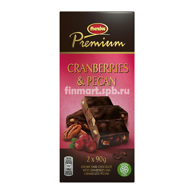 Тёмный шоколад Marabou Premium (клюква, пекан) - 2x90 гр.