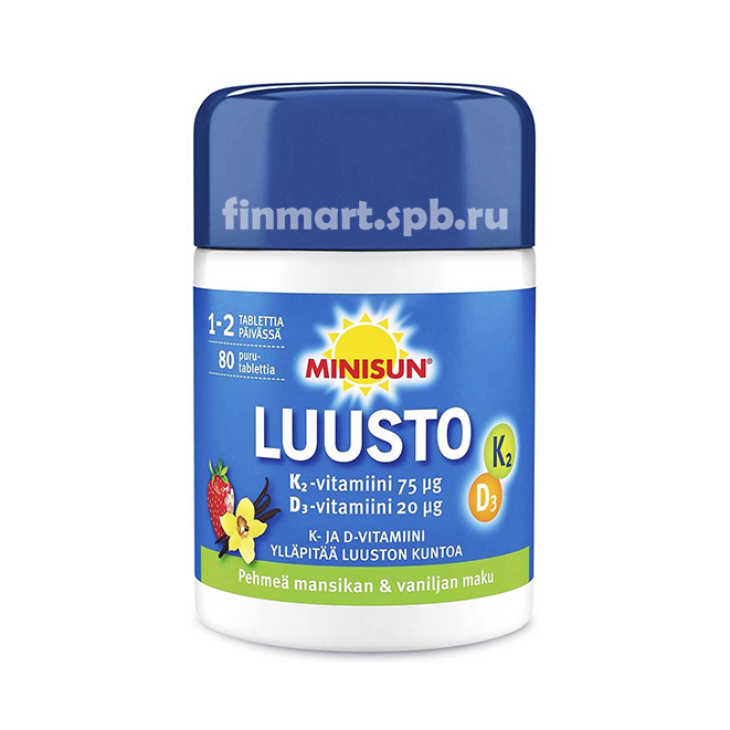 Витамины Minisun Luusto  (Витамин К2, Витамин D3) - 80 таб.