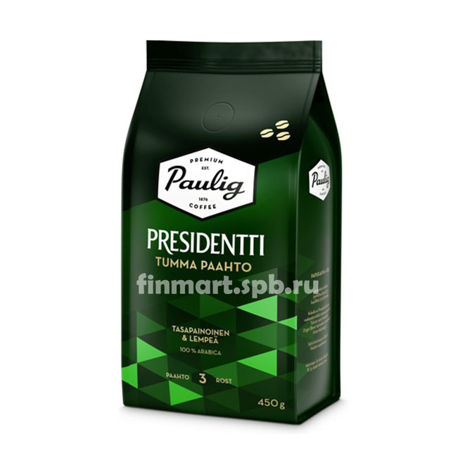 Кофе в зёрнах Paulig presidentti Tumma paahto - 450 гр.