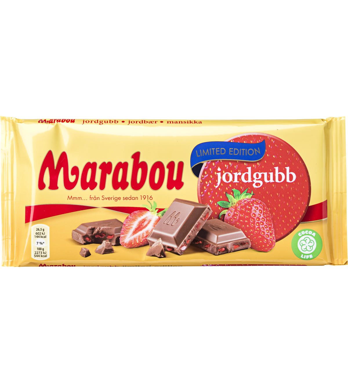 Молочный шоколад Marabou Jordgubb (с кусочками сушенной клубники) - 185 гр.