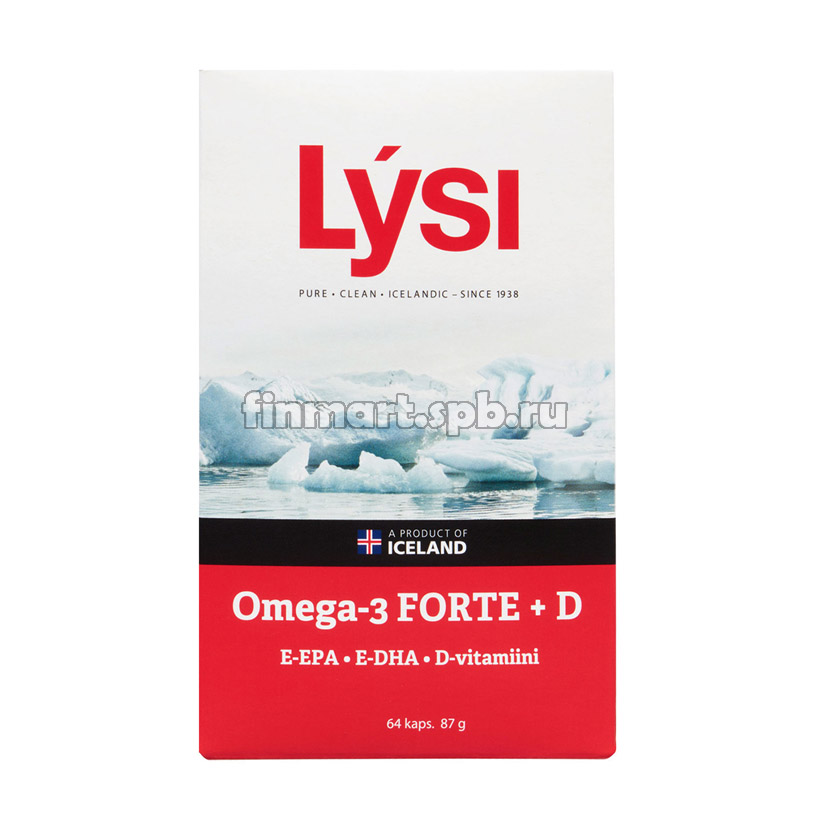 Рыбий жир в капсулах Lysi Omega 3 Forte + D - 64 капсулы.