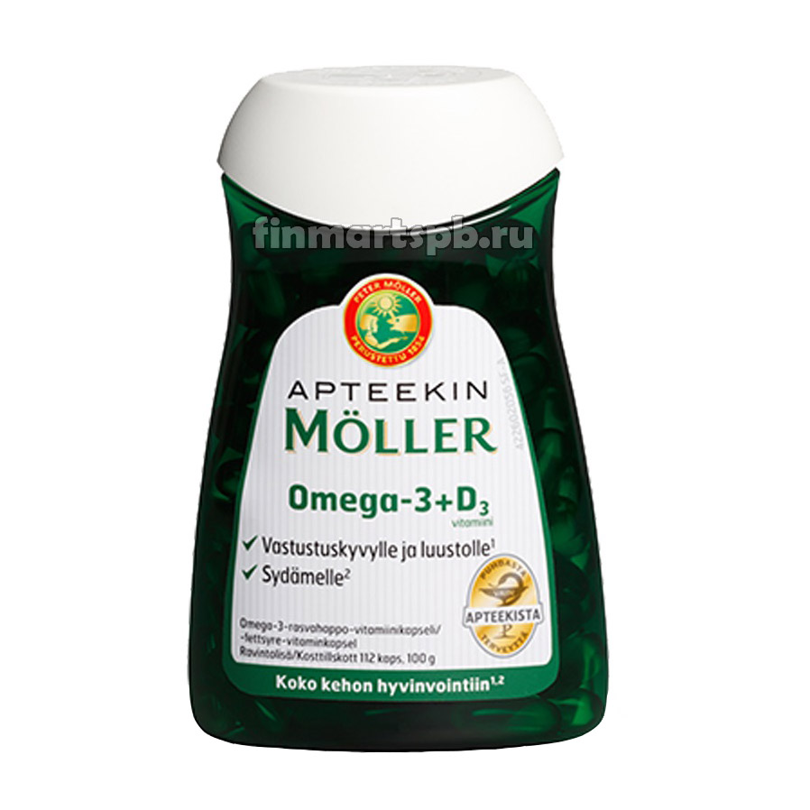 Витамины Apteekin Moller Omega-3 + D3 (Омега -3 + Д3) - 112 капсул.