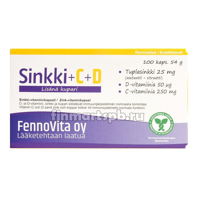 Цинк + витамин С + Д - Fennovita Sinkki + C + D