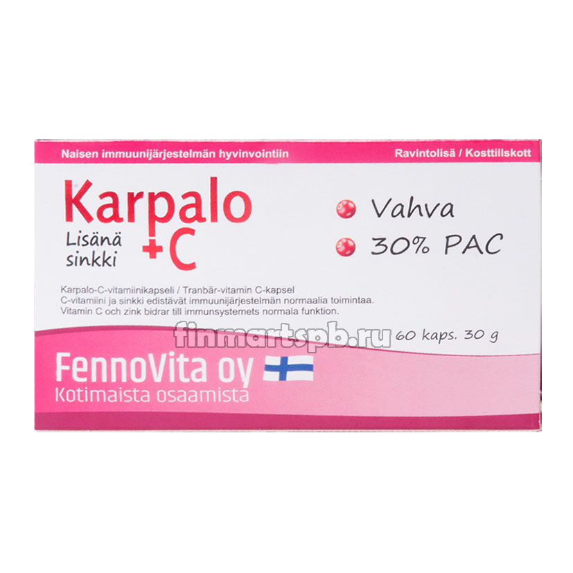 Витамины для женщин Fennovita karpalo + C (клюква, витамин с, цинк), 60 таб.