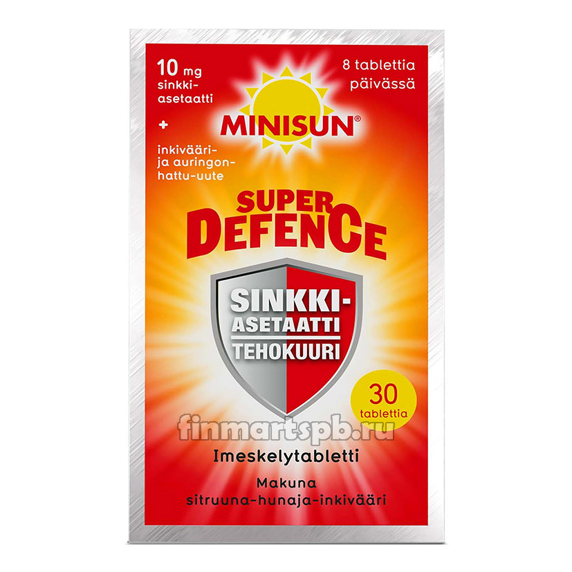 Витамины Ацетат цинка Minisun Super Defence Sinkki Asetaatti , 30 шт .