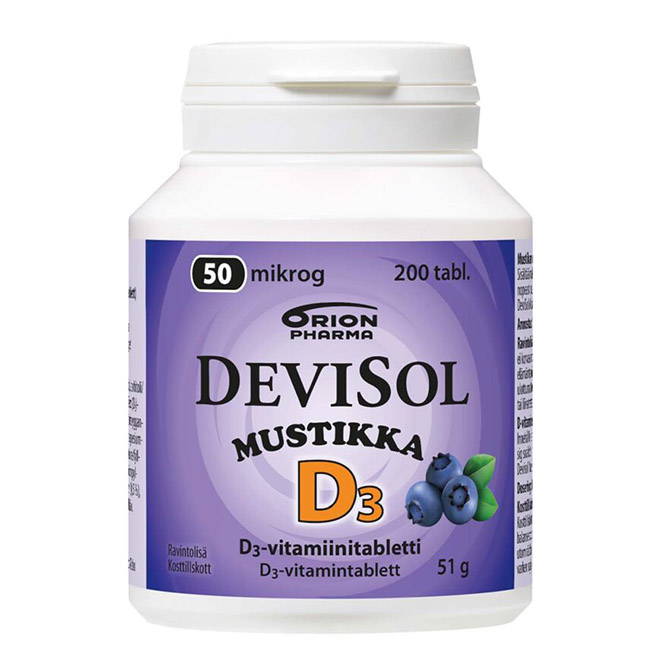 Витамин Д3 DeviSol Strong D3 Mustikka 50 мкг (Девисол стронг - вкус черника) - 200 шт.