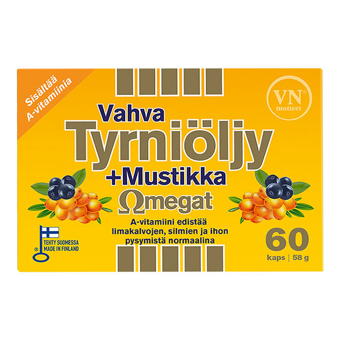 Витамины Via Naturale Tyrniöljy+mustikka Omegat (облепиха, черника) - 60 капсул.