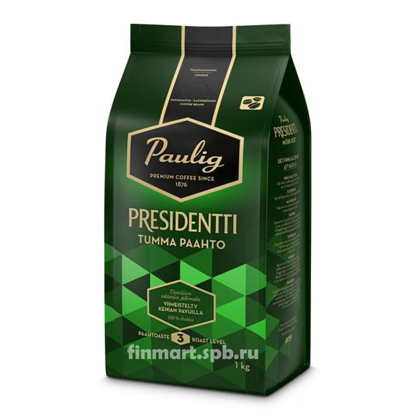 Кофе в зёрнах Paulig presidentti Tumma paahto - 1 кг.